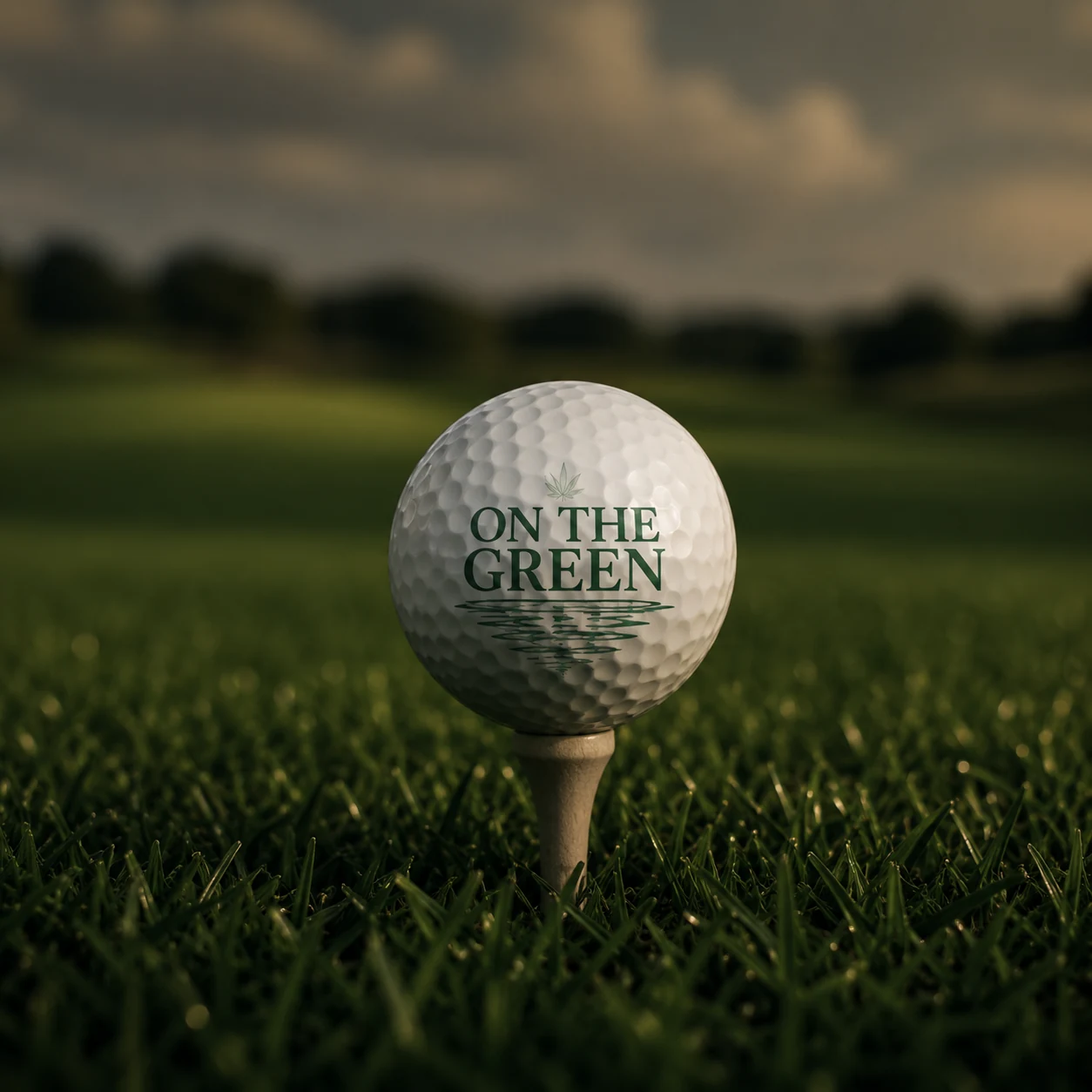 On The Green branded golf ball on a sunny green